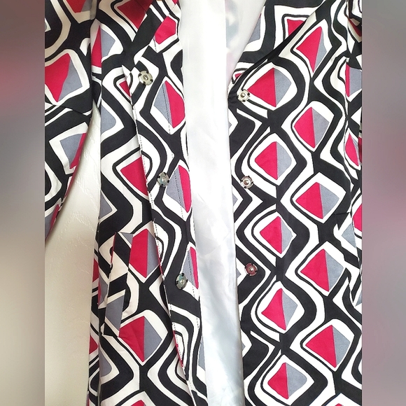 Chapter One printed belted jacket cotton 3/4 sleeve black white pink 4 xs small - Picture 8 of 12